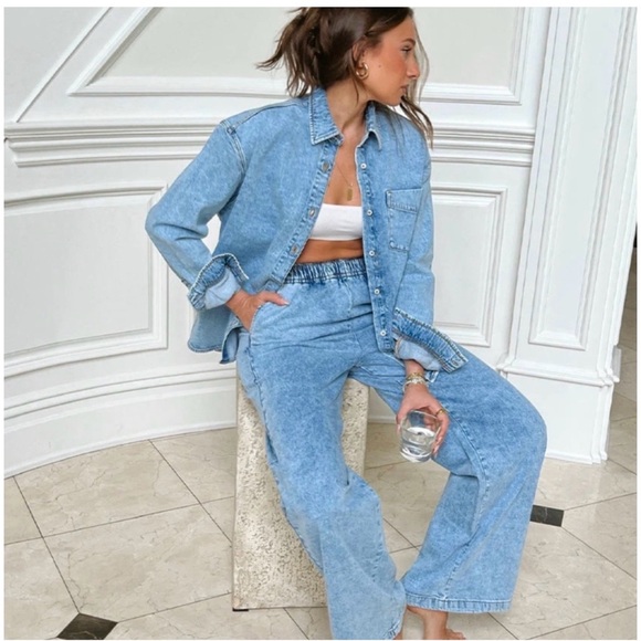 WeWoreWhat Chambray Boyfriend Over-shirt Button Down In Super Blue NWT - Picture 4 of 11